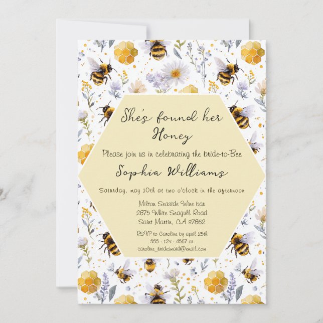 She's Found Her Honey Bees Floral Bridal Shower Invitation (Front)