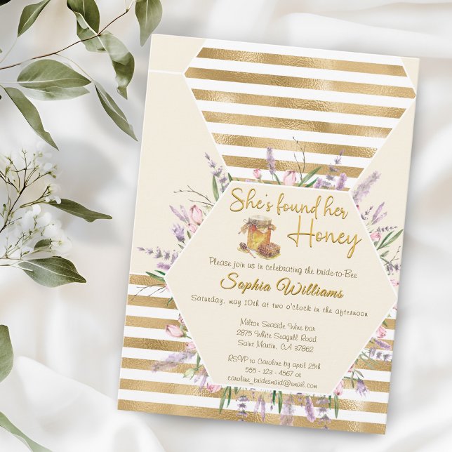 She's found her honey gold stripes bridal shower invitation (Creator Uploaded)