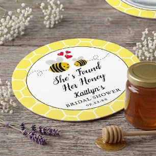 She's Found Her Honey Modern Bee Bridal Shower Round Paper Coaster