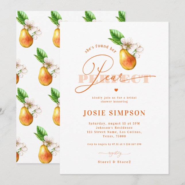 She's Found Her Perfect Pear Garden Bridal Shower Invitation (Front/Back)