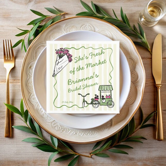 She's fresh of the market bridal shower custom napkin (She's fresh of the market bridal shower custom napkins template personalized table decor)