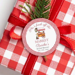 She's fresh off the market christmas Bridal Shower Classic Round Sticker