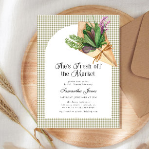 She's Fresh Off The Market Gingham Bridal Shower Invitation