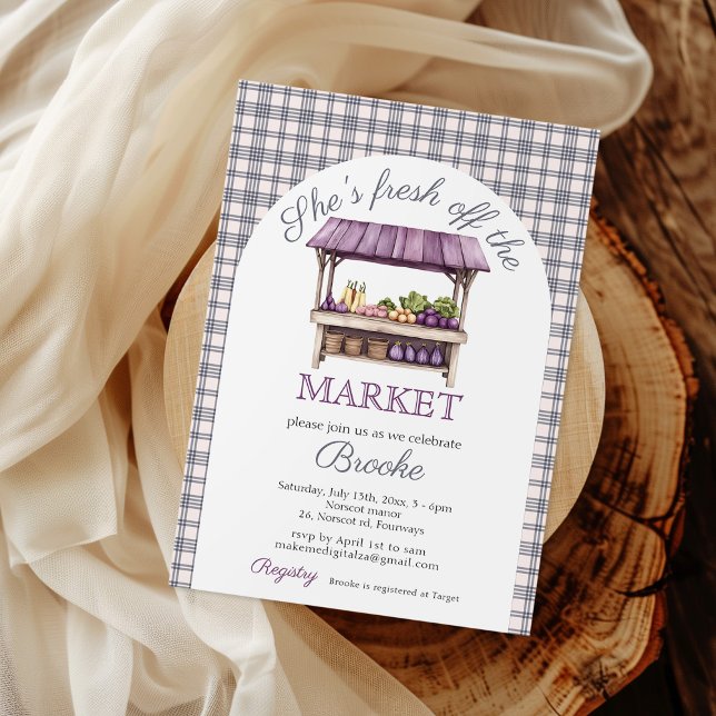 She's fresh off the market purple Bridal Shower Invitation (Creator Uploaded)