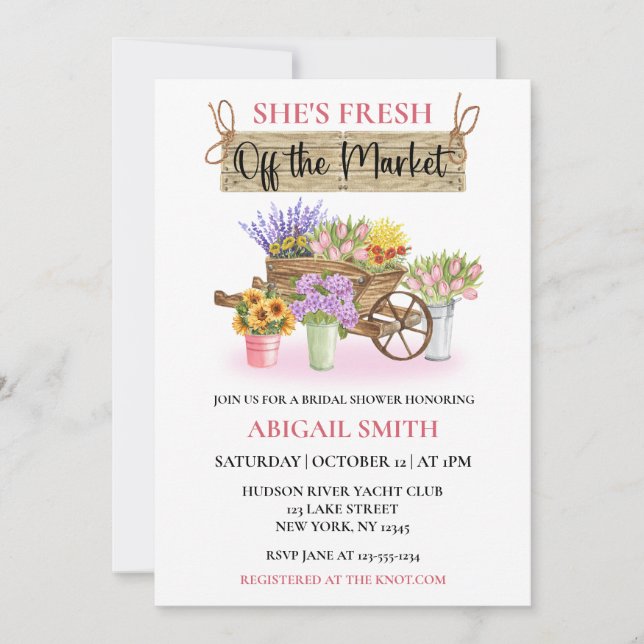 SHE'S FRESH OFF THE MARKET RUSTIC FLORAL INVITATION (Front)