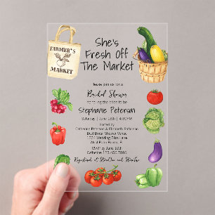She's Fresh Off the Market Tote Bag Bridal Shower Acrylic Invitations
