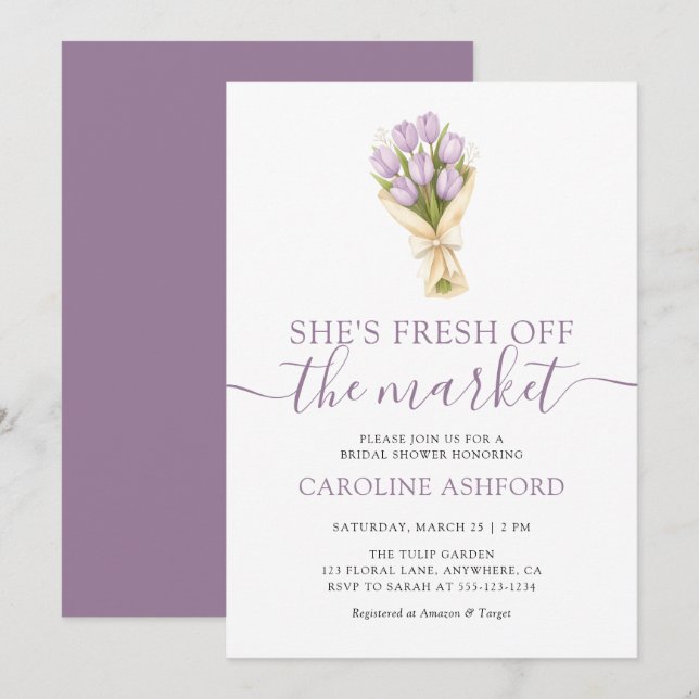 She's Fresh Off The Market Tulips Bridal Shower Invitation (Front/Back)