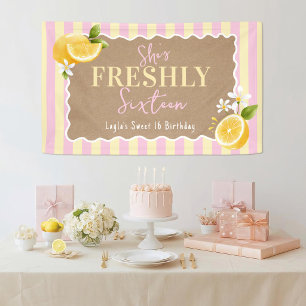 She's Freshly Sixteen Lemons Striped 16th Birthday Banner