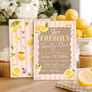 She's FRESHLY Twenty-One Lemons Pink 21st Birthday Invitation