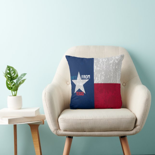 She's From Texas , Distressed Texas Flag  Throw Pillow (Chair)