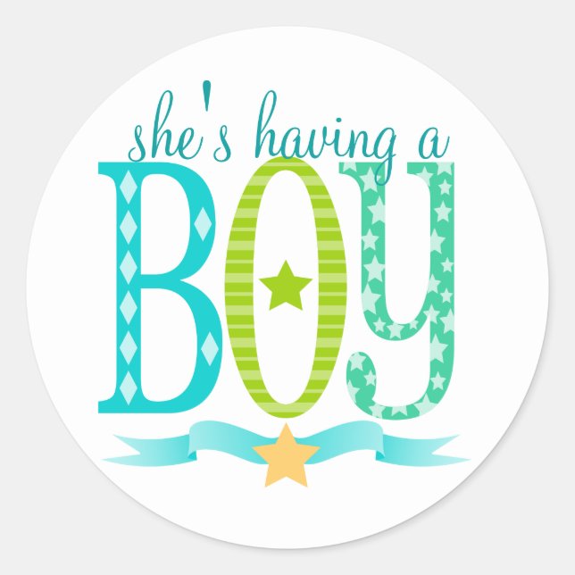 She's Having a BOY - Custom Baby Shower Stickers (Front)