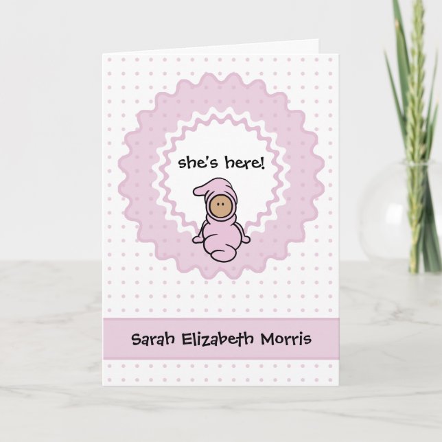 "she's here!" Baby Girl Birth Anno... - Customized Announcement (Front)