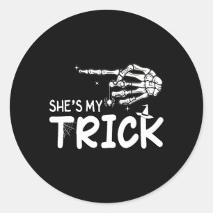 She's Is My Trick Couples Skeleton Hand Halloween Classic Round Sticker