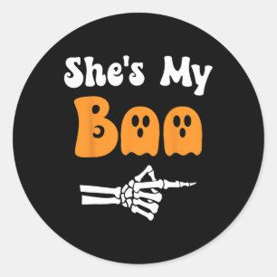 She's My Boo Matching Halloween Pajama Couples She Classic Round Sticker