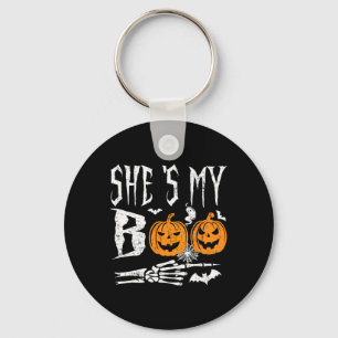 She's My Boo Skeleton Hand Pumpkin Halloween Match Keychain