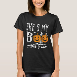 She's My Boo Skeleton Hand Pumpkin Halloween Match T-Shirt