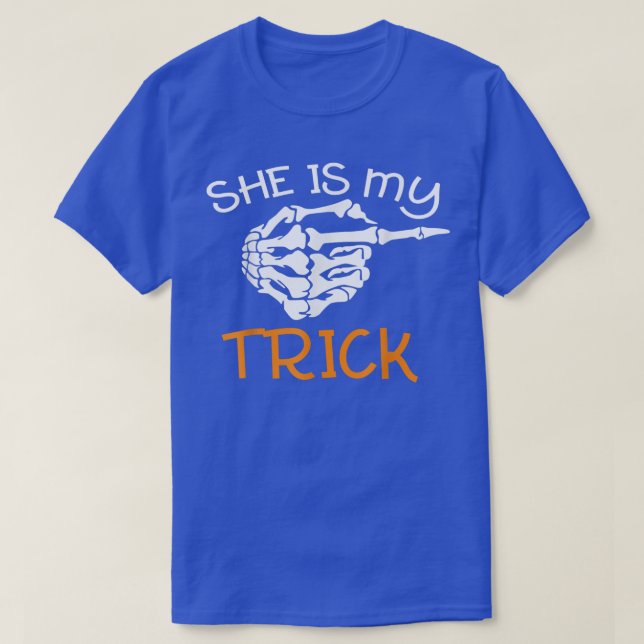 Shes My Trick Halloween Night Costume Skeleton Fin T-Shirt (Design Front)
