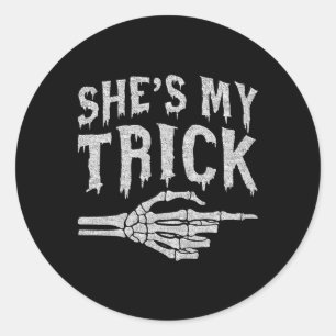 Shes My Trick Skeleton Matching Couple Halloween C Classic Round Sticker