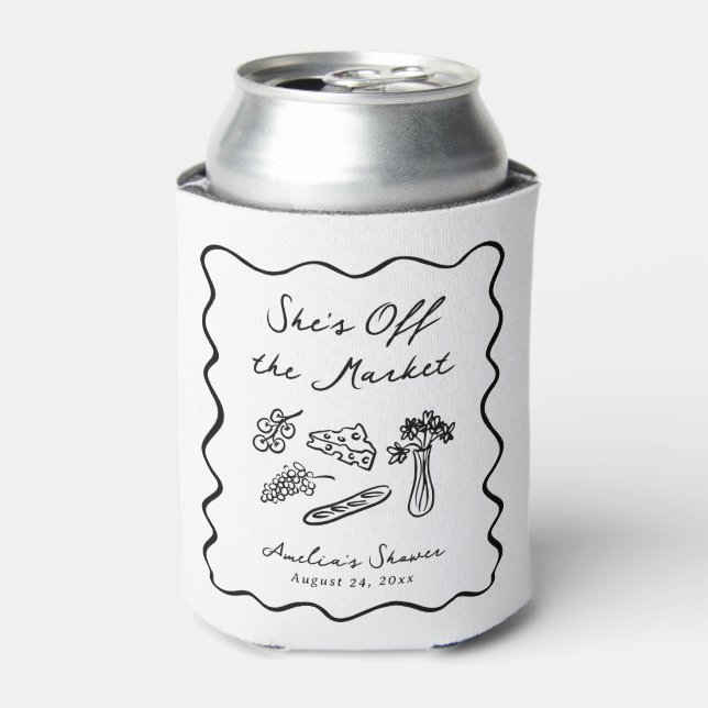 She's Off the Market Bold & Whimsical Hand Drawn Can Cooler (Can Front)