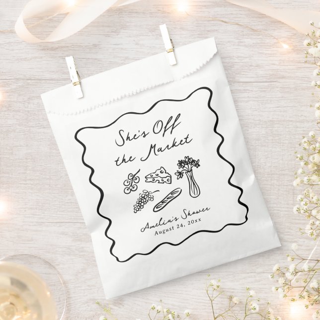 She's Off the Market Bold & Whimsical Hand Drawn Favour Bag (Clipped)
