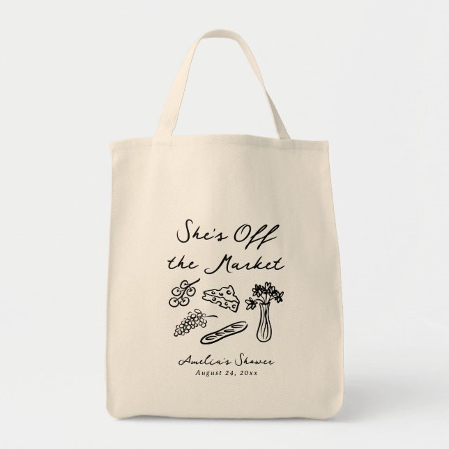 She's Off the Market Bold & Whimsical Hand Drawn Tote Bag (Front)