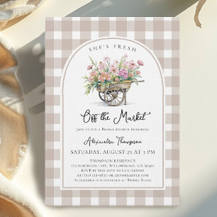 She's Off the Market Cart Gingham Bridal Shower Invitation