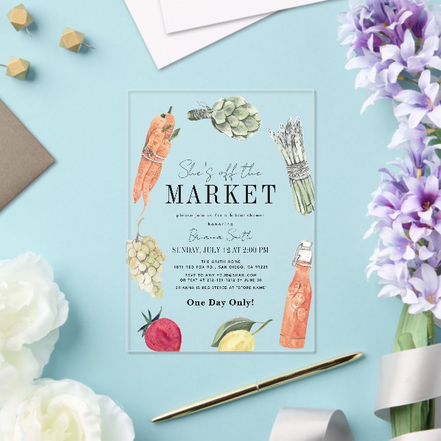 She's Off the Market Farmers' Market Bridal Shower Acrylic Invitations (Insitu (Wedding))