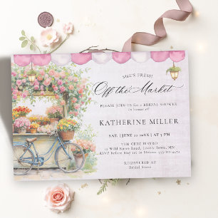 Shes Off the Market Flower Cafe Pink Bridal Shower Invitation