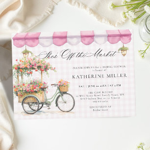 Shes Off the Market Flower Cafe Pink Bridal Shower Invitation