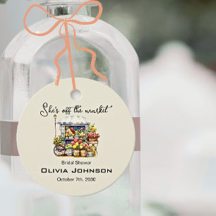 She's off the Market Linen White Floral Bridal Favour Tags