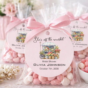 She's off the Market Pink Floral Bridal Shower Favour Tags