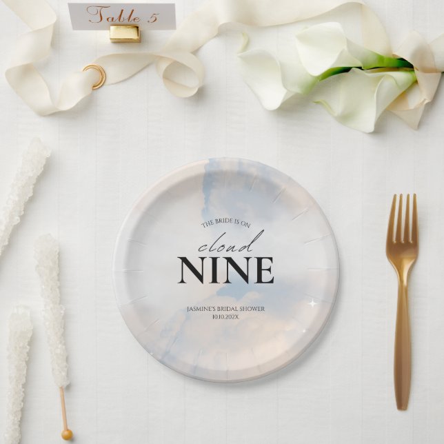 She's On cloud 9 Bridal Shower Dreamy Pastel Sky  Paper Plate (Wedding)