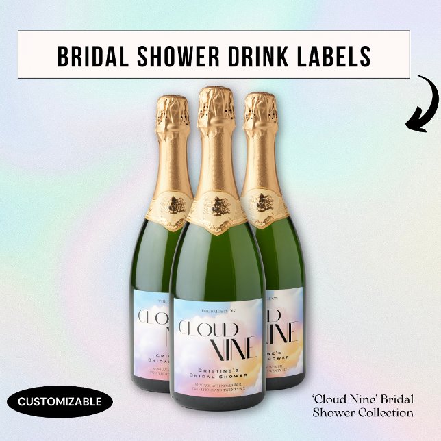 She's on cloud 9 Colourful Pastel Bridal Shower  Sparkling Wine Label (Creator Uploaded)