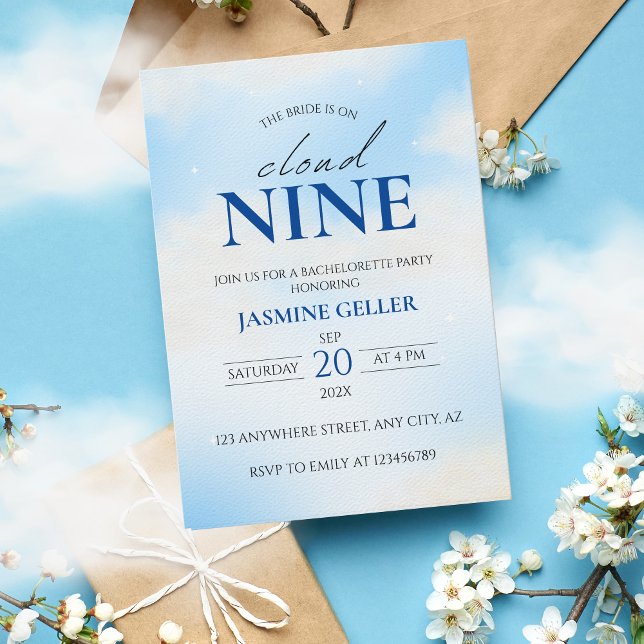 She's On cloud 9 Dreamy Bridal Shower Soft Blue In Invitation (Creator Uploaded)