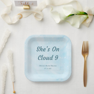 She's On Cloud 9 Dreamy Sky Blue Bridal Shower Paper Plate