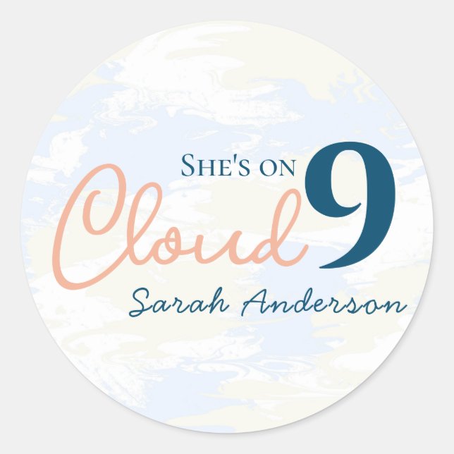 She's on Cloud 9 Minimalist Bridal Shower Classic Round Sticker (Front)
