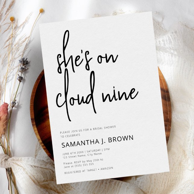 She's on Cloud 9 Modern Minimalist Bridal Shower Invitation (Creator Uploaded)