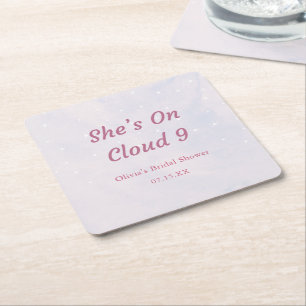 She's On Cloud 9 Pastel Dreamy Bridal Shower  Square Paper Coaster