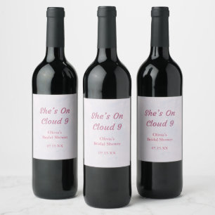 She's on Cloud 9 Pastel Dreamy Bridal Shower  Wine Label