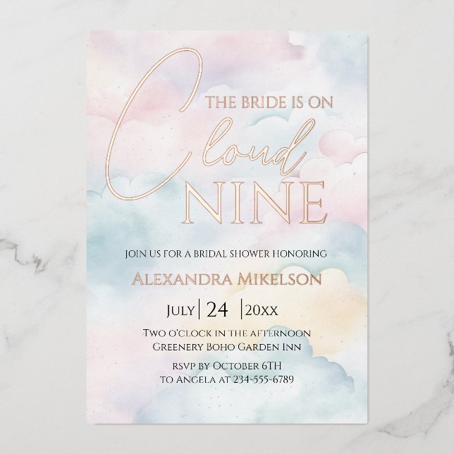 She's on cloud 9 Rose Gold Elegant Bridal Shower (Front)
