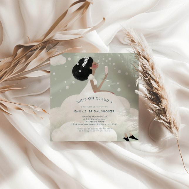 Shes on Cloud 9 Teal Bridal Shower Square Invitation (Creator Uploaded)