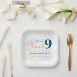 She's on Cloud 9 Whimsical Bridal Shower Paper Plate