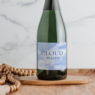 She's On Cloud Nine Blue  Bridal Shower Sparkling Wine Label