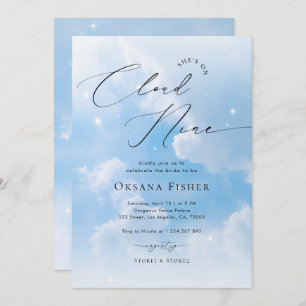 She's on Cloud Nine   Blue Clouds Bridal Shower Invitation