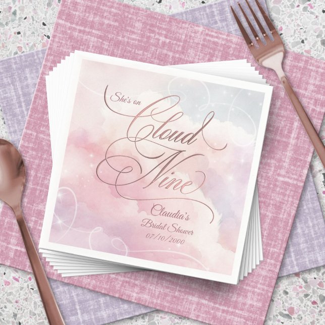 She's On Cloud Nine Bridal Shower Napkin (Creator Uploaded)