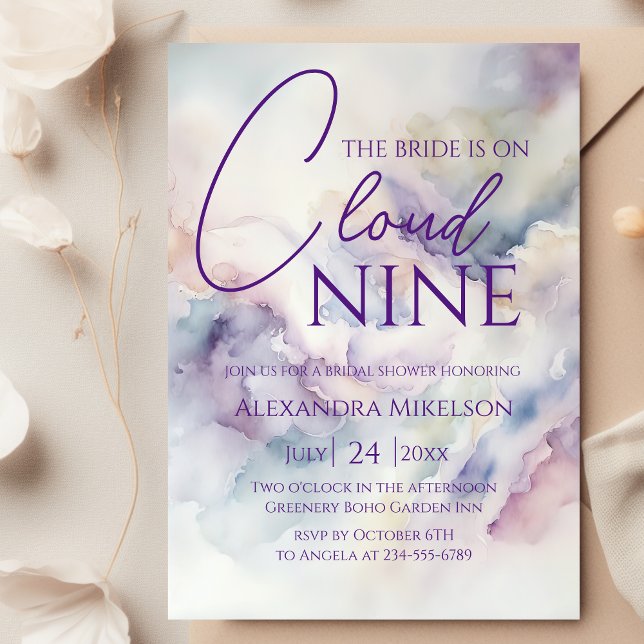 She's on Cloud Nine Dreamy Purple Bridal Shower Invitation (Creator Uploaded)