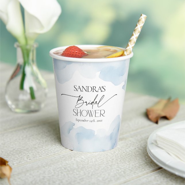 Shes on Cloud Nine Dusty Blue Sky Bridal Shower Paper Cups (Insitu)