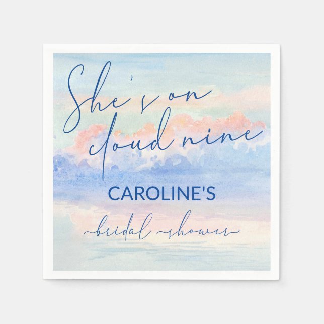 Shes On Cloud Nine Pastel Watercolor Bridal Shower Napkin (Front)