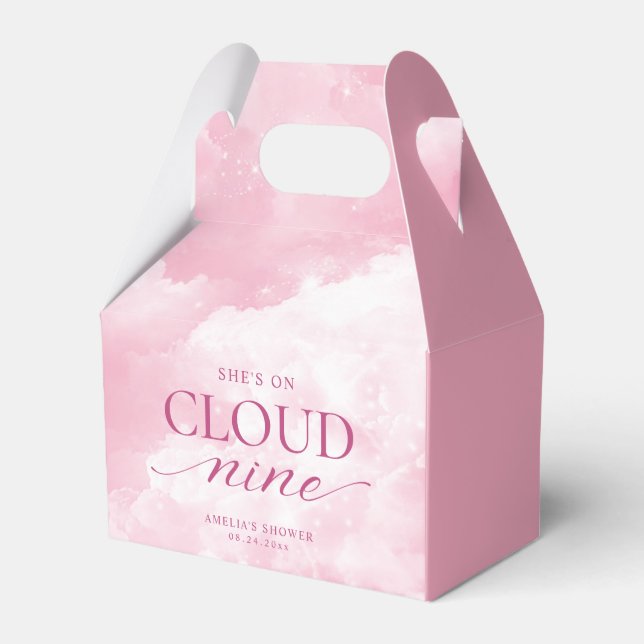 She's On Cloud Nine Pink Bridal Shower Favor Box (Front Side)
