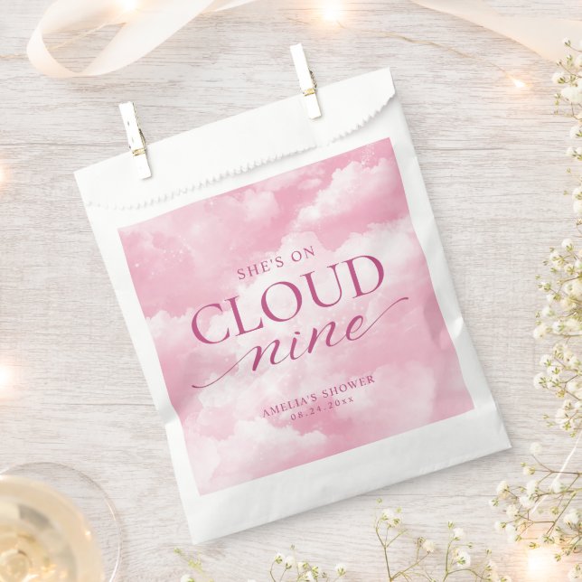 She's On Cloud Nine Pink Bridal Shower Favour Bag (Clipped)
